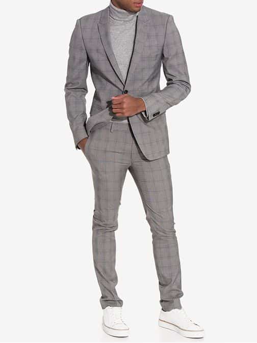 Men's Check Pattern Blazer & Trousers – Smart Casual Style - Image 3