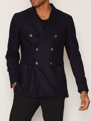 Men’s Double-Breasted Navy Blazer – Bold Classic Style